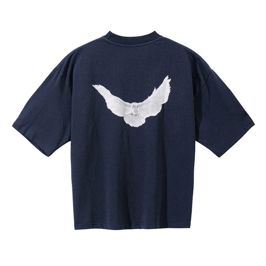 SAINT OF MICHAEL Kanye West Streetwear Best Quality Vintage YZY DOVE DONDA Loose Ovesize Pigeon Print T-shirt Tops Tee For Men Royal Drip
