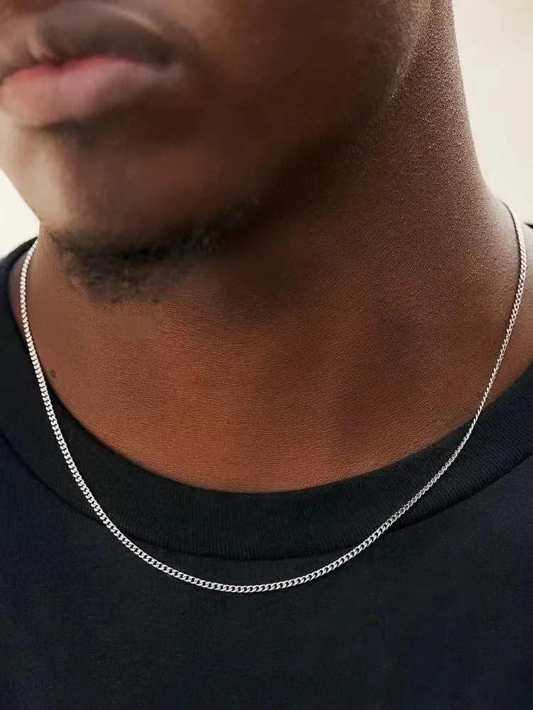 3mm Men's Cuban Chain Necklace Simple Stainless Steel Necklace Fashion Titanium Steel Jewelry Trend Accessories Gift Royal Drip