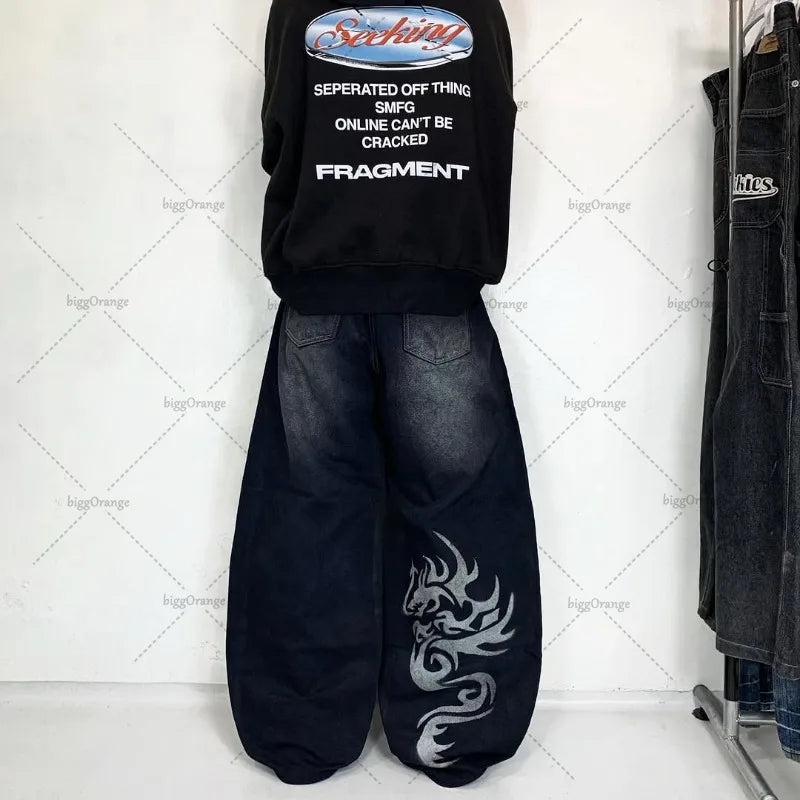Trendy High Street Hip-hop Streetwear Trousers American Retro Washing Baggy Jeans Men Harajuku Y2K Casual Loose Straight Pants Royal Drip