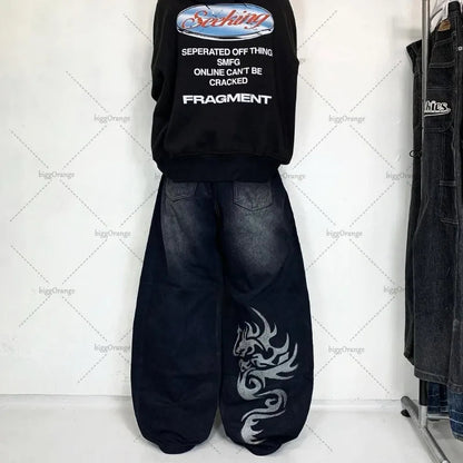 Trendy High Street Hip-hop Streetwear Trousers American Retro Washing Baggy Jeans Men Harajuku Y2K Casual Loose Straight Pants Royal Drip