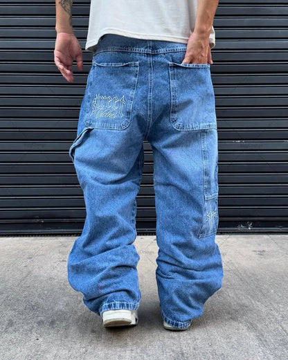 Trendy High Street Hip-hop Streetwear Trousers American Retro Washing Baggy Jeans Men Harajuku Y2K Casual Loose Straight Pants Royal Drip
