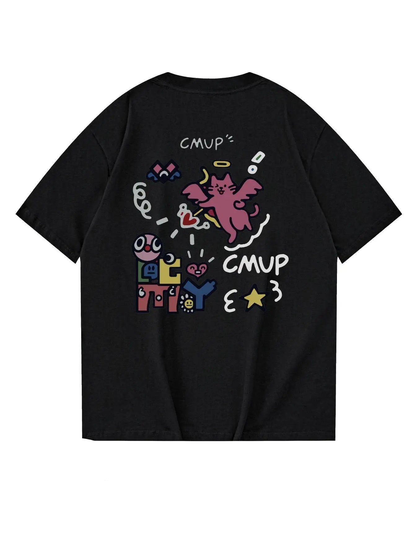 Men's Loose 100% Cotton Cat Cupid Graphic T-shirt Casual Short Sleeve Crew Neck Tee Male Funny Clothing For Summer Outdoor Royal Drip