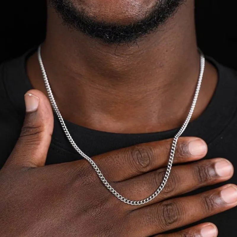 3mm Men's Cuban Chain Necklace Simple Stainless Steel Necklace Fashion Titanium Steel Jewelry Trend Accessories Gift Royal Drip