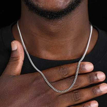 3mm Men's Cuban Chain Necklace Simple Stainless Steel Necklace Fashion Titanium Steel Jewelry Trend Accessories Gift Royal Drip
