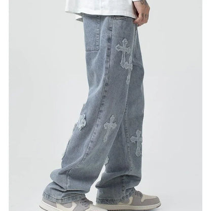 Autumn Fashion Trousers Cross Denim Pants Streetwear Hip Hop Low Rise Baggy Jeans For  Korean Y2k Women Cargo Pants Royal Drip