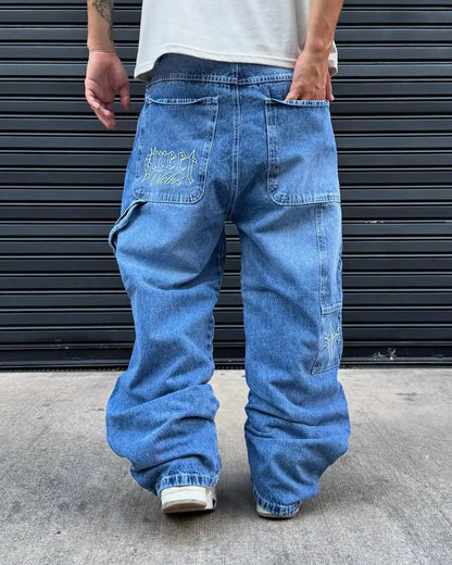 Trendy High Street Hip-hop Streetwear Trousers American Retro Washing Baggy Jeans Men Harajuku Y2K Casual Loose Straight Pants Royal Drip