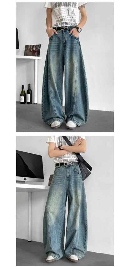 Men Baggy Jeans Wide Leg Unisex Streetwear Hip Hop Dance Pants Loose Fit Trousers Oversized Urban Jogger Street Dance Clothing Royal Drip