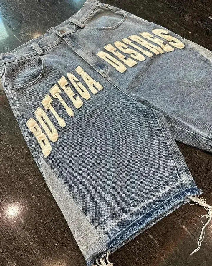 Y2k Streetwear New Shorts Harajuku Hip-hop Letter Patch Denim Shorts Men Women Retro Fashion Oversized Basketball Sports Shorts Royal Drip