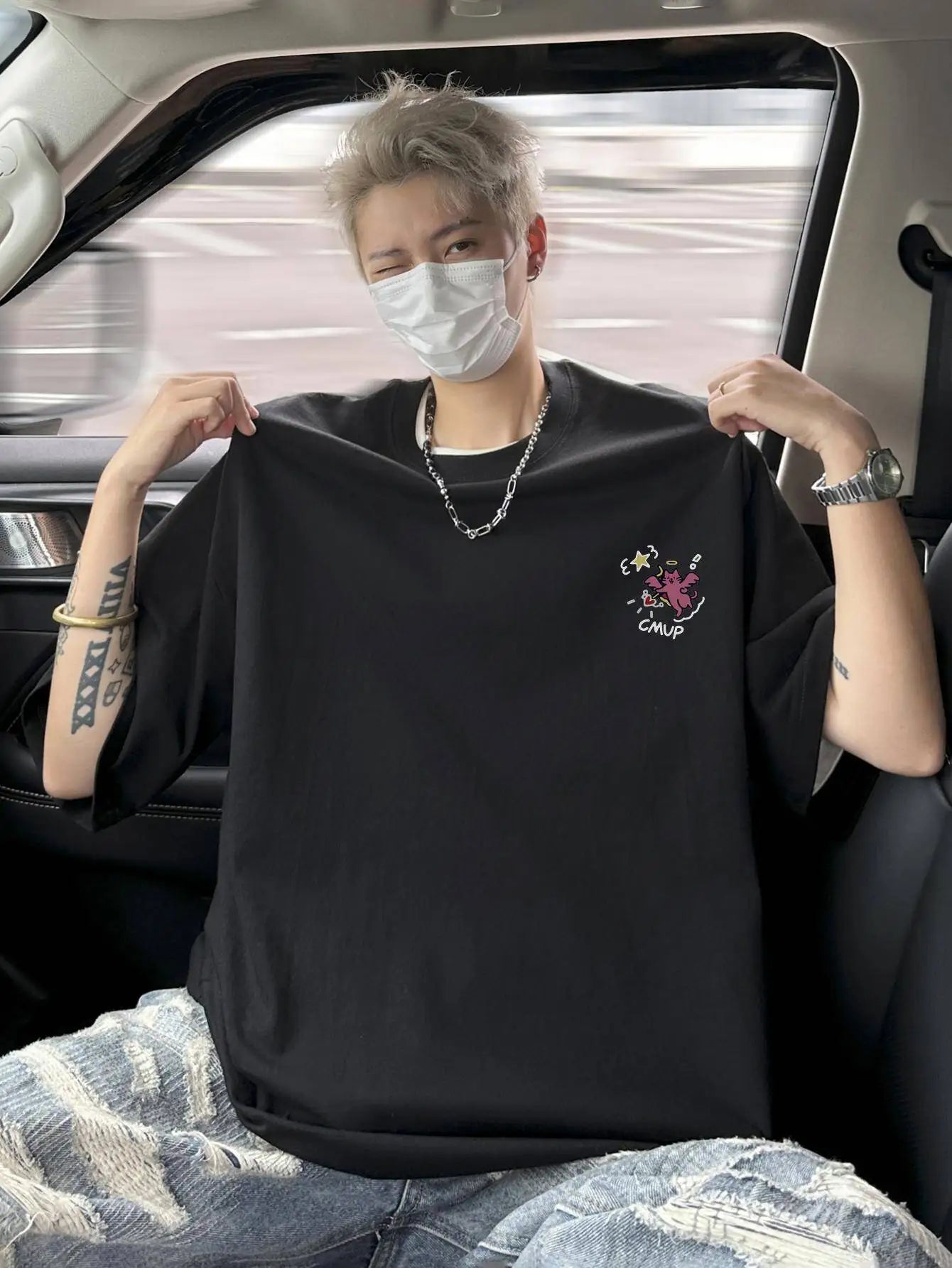 Men's Loose 100% Cotton Cat Cupid Graphic T-shirt Casual Short Sleeve Crew Neck Tee Male Funny Clothing For Summer Outdoor Royal Drip