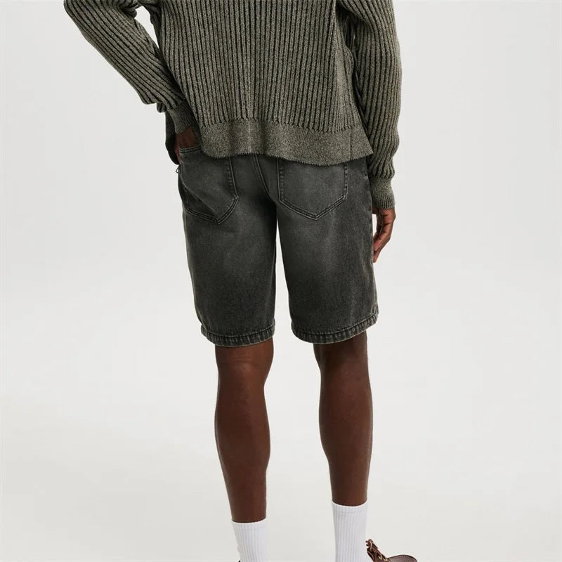 Casual Men's Knee Length Denim Shorts Fashion High Waist Loose Fit Baggy Jean Shorts for Summer Daily Streetwear Royal Drip