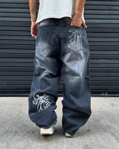 Trendy High Street Hip-hop Streetwear Trousers American Retro Washing Baggy Jeans Men Harajuku Y2K Casual Loose Straight Pants Royal Drip