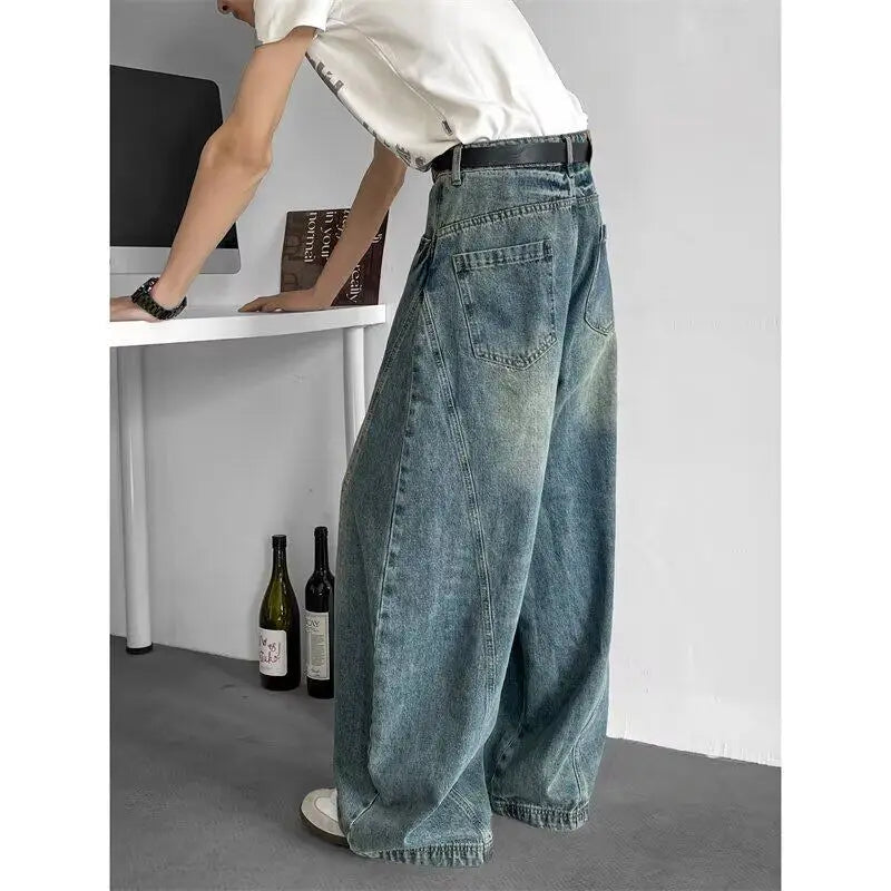 Men Baggy Jeans Wide Leg Unisex Streetwear Hip Hop Dance Pants Loose Fit Trousers Oversized Urban Jogger Street Dance Clothing Royal Drip