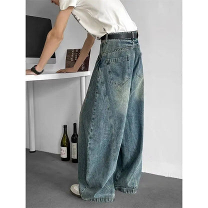Men Baggy Jeans Wide Leg Unisex Streetwear Hip Hop Dance Pants Loose Fit Trousers Oversized Urban Jogger Street Dance Clothing Royal Drip