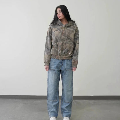 Y2K Retro zip up Hoodie Men Camouflage Pattern zipper Sweatshirt High Street Hip Hop Streetwear Oversized Unisex Camo Hoodie Royal Drip