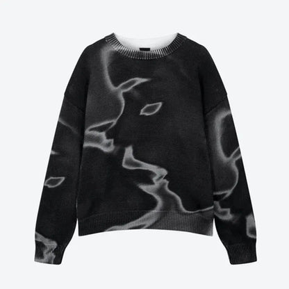 Y2K Street American Cool Fashion Printed Portrait Autumn/Winter Round Neck Loose Sweater Knitted Sweater Royal Drip