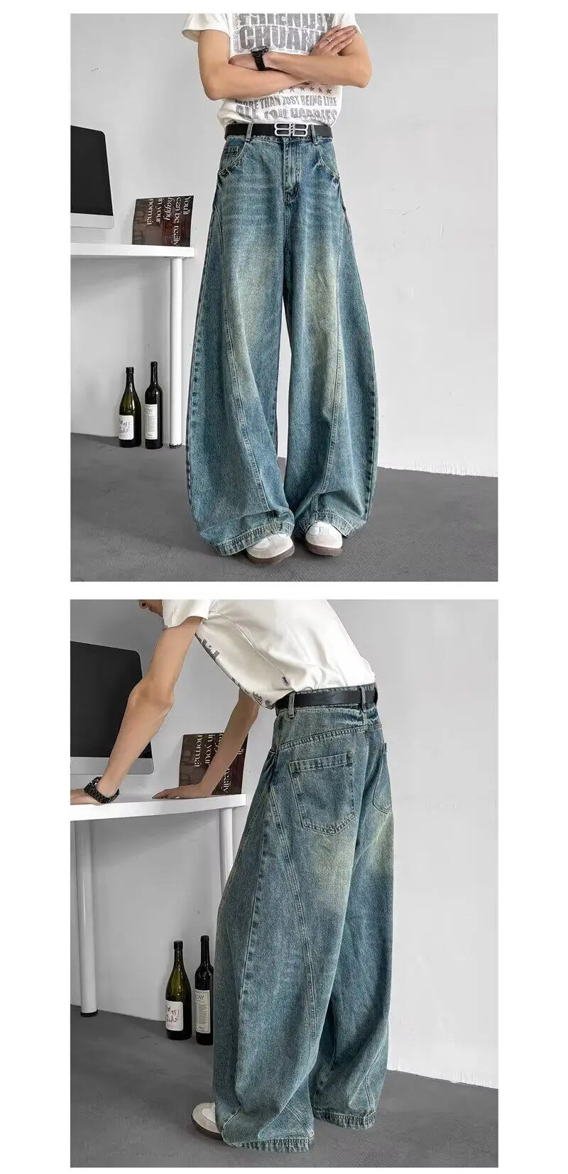 Men Baggy Jeans Wide Leg Unisex Streetwear Hip Hop Dance Pants Loose Fit Trousers Oversized Urban Jogger Street Dance Clothing Royal Drip
