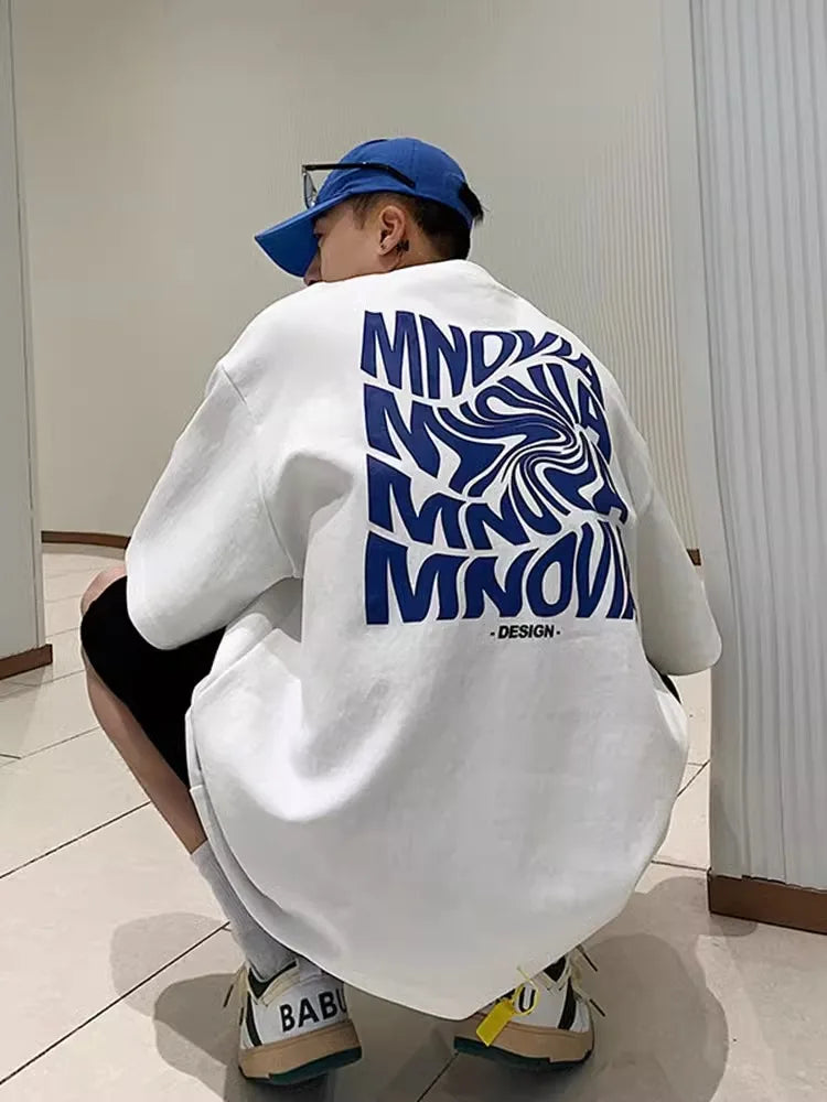 Letter Graphic Men's T-shirts Quality Cotton Clothing Fashion Hip Hop Streetwear Summer New Male Short Sleeve Tees Harajuku Tops Royal Drip