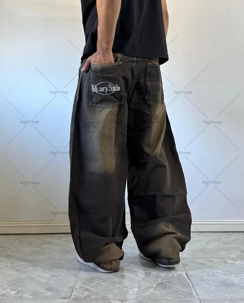 Trendy High Street Hip-hop Streetwear Trousers American Retro Washing Baggy Jeans Men Harajuku Y2K Casual Loose Straight Pants Royal Drip