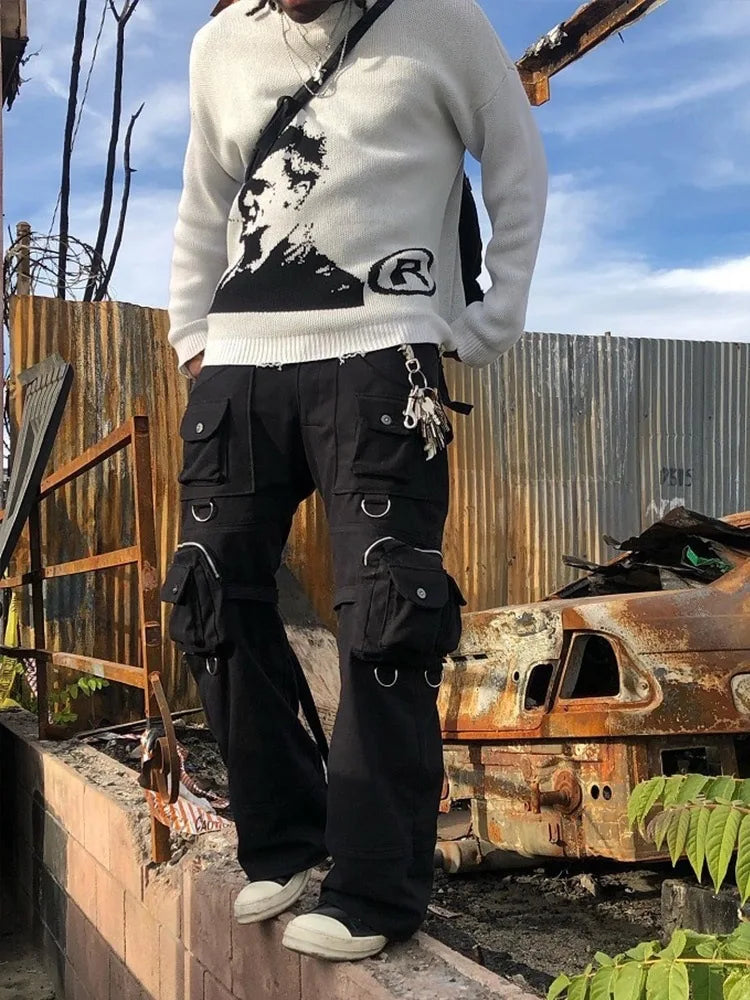 Men's sweaters Fashion Y2K Knitted Warm Loose Casual Portrait Print Long Sleeve Pullover Hip Hop Knitted Graphic Sweater Royal Drip