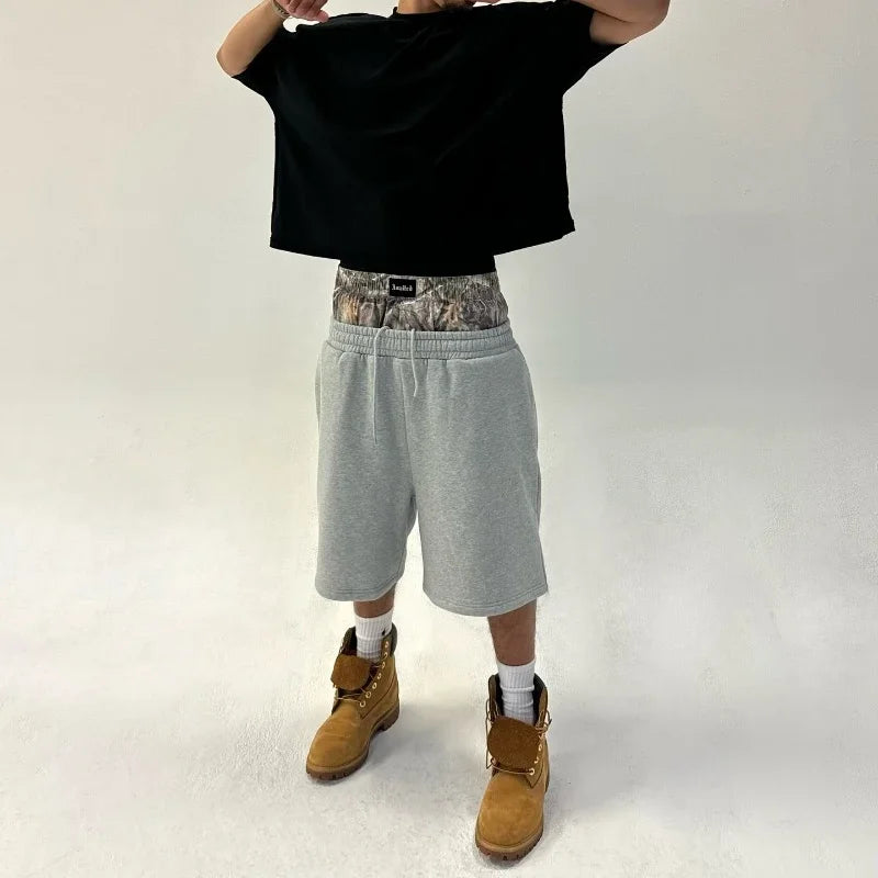 Y2K Retro Shorts Camouflage Pattern Double Waist Embroidered Streetwear Men Women Harajuku Hip Hop Casual Boxer Sports Shorts Royal Drip