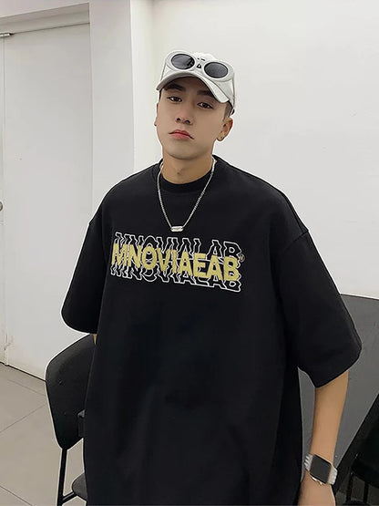 Letter Graphic Men's T-shirts Quality Cotton Clothing Fashion Hip Hop Streetwear Summer New Male Short Sleeve Tees Harajuku Tops Royal Drip