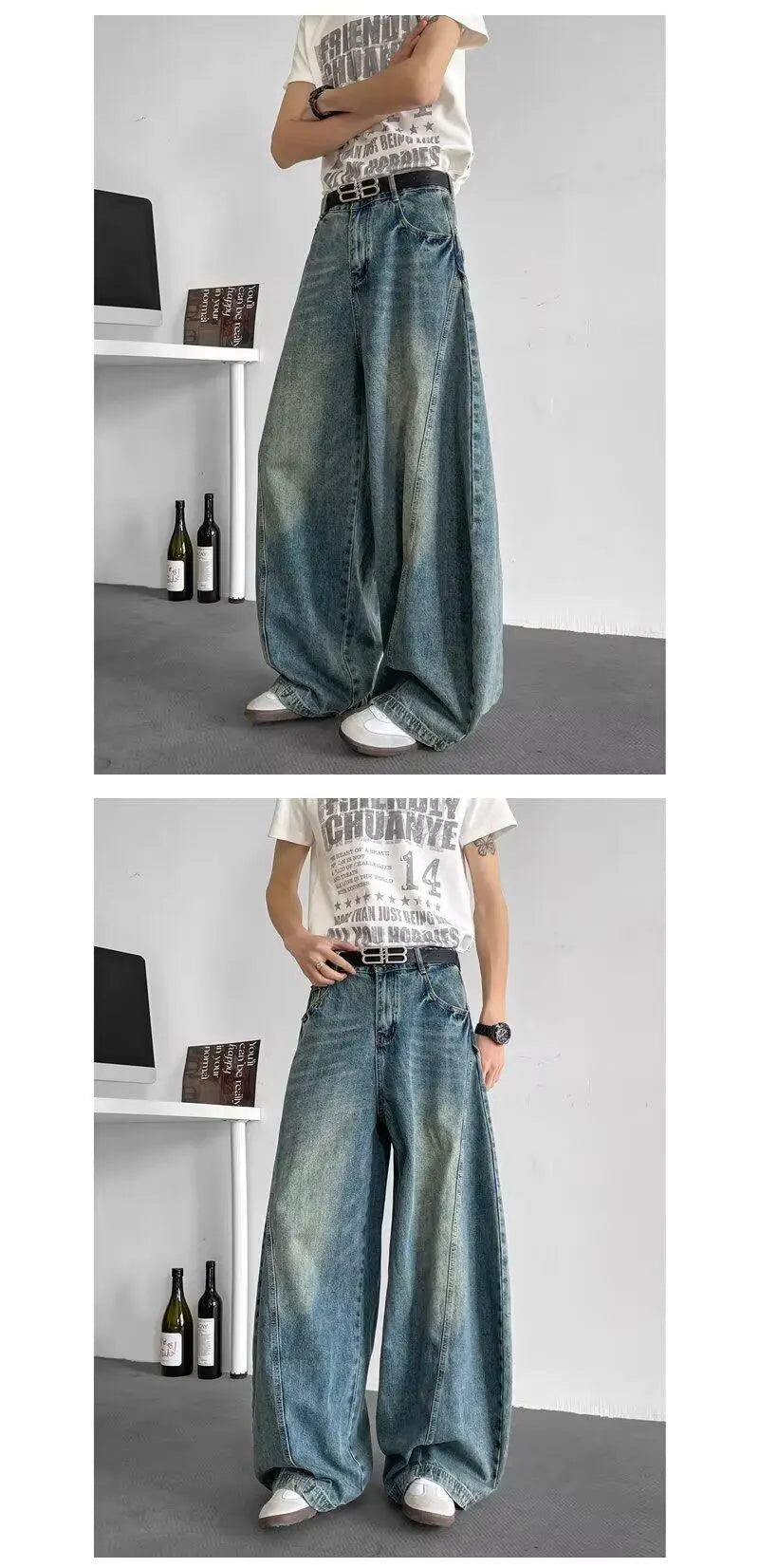 Men Baggy Jeans Wide Leg Unisex Streetwear Hip Hop Dance Pants Loose Fit Trousers Oversized Urban Jogger Street Dance Clothing Royal Drip