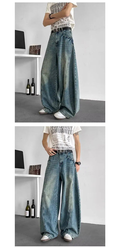 Men Baggy Jeans Wide Leg Unisex Streetwear Hip Hop Dance Pants Loose Fit Trousers Oversized Urban Jogger Street Dance Clothing Royal Drip
