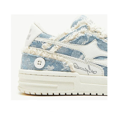 Trendy Guangzhou Shoes Autumn/Winter Men's Denim Breathable Board Shoes Korean Style Waterproof Couple Shoes Rubber Sole Lightwe Royal Drip