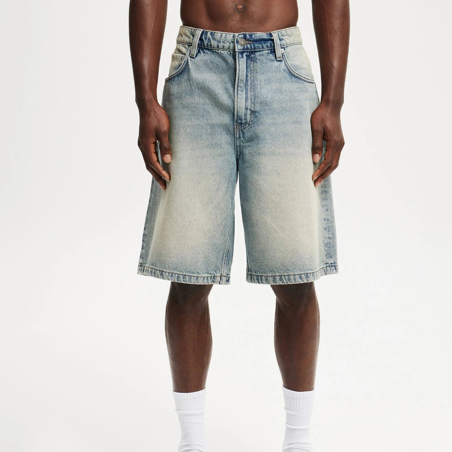 Casual Men's Knee Length Denim Shorts Fashion High Waist Loose Fit Baggy Jean Shorts for Summer Daily Streetwear Royal Drip