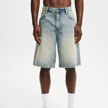 Casual Men's Knee Length Denim Shorts Fashion High Waist Loose Fit Baggy Jean Shorts for Summer Daily Streetwear Royal Drip