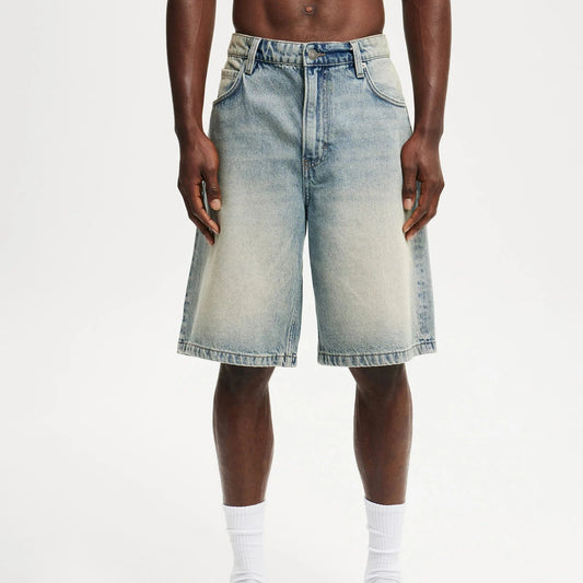 Casual Men's Knee Length Denim Shorts Fashion High Waist Loose Fit Baggy Jean Shorts for Summer Daily Streetwear Royal Drip