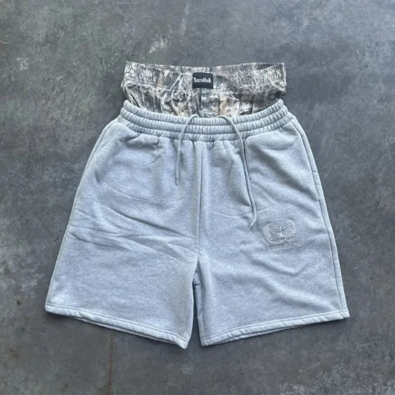 Y2K Retro Shorts Camouflage Pattern Double Waist Embroidered Streetwear Men Women Harajuku Hip Hop Casual Boxer Sports Shorts Royal Drip