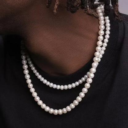 Pearl Necklace Men Simple Handmade Strand Bead Necklace 2024 New Trendy Men Jewelry for Women Girls Wedding Banquet Necklaces Royal Drip
