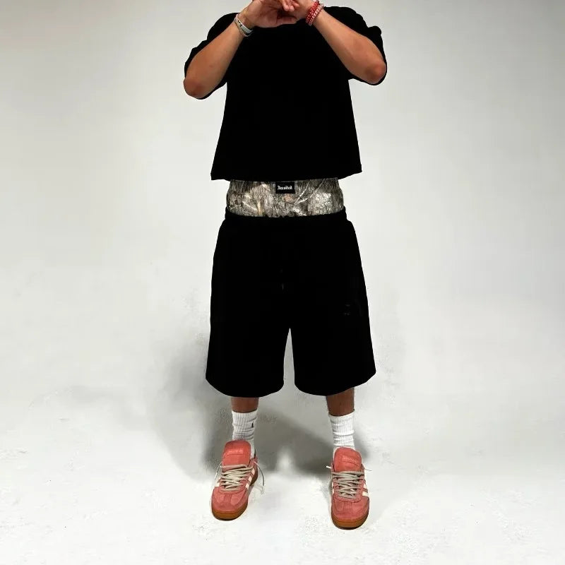 Y2K Retro Shorts Camouflage Pattern Double Waist Embroidered Streetwear Men Women Harajuku Hip Hop Casual Boxer Sports Shorts Royal Drip