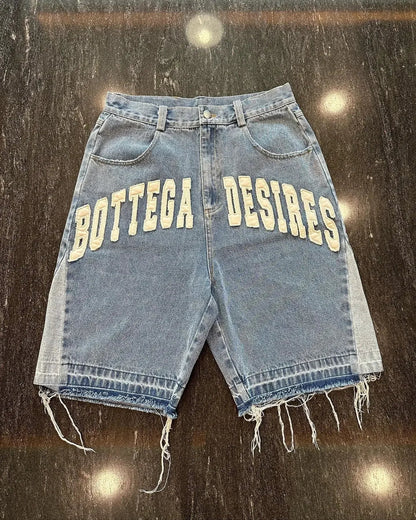 Y2k Streetwear New Shorts Harajuku Hip-hop Letter Patch Denim Shorts Men Women Retro Fashion Oversized Basketball Sports Shorts Royal Drip