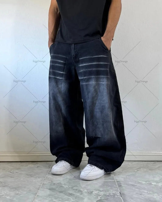 Trendy High Street Hip-hop Streetwear Trousers American Retro Washing Baggy Jeans Men Harajuku Y2K Casual Loose Straight Pants Royal Drip