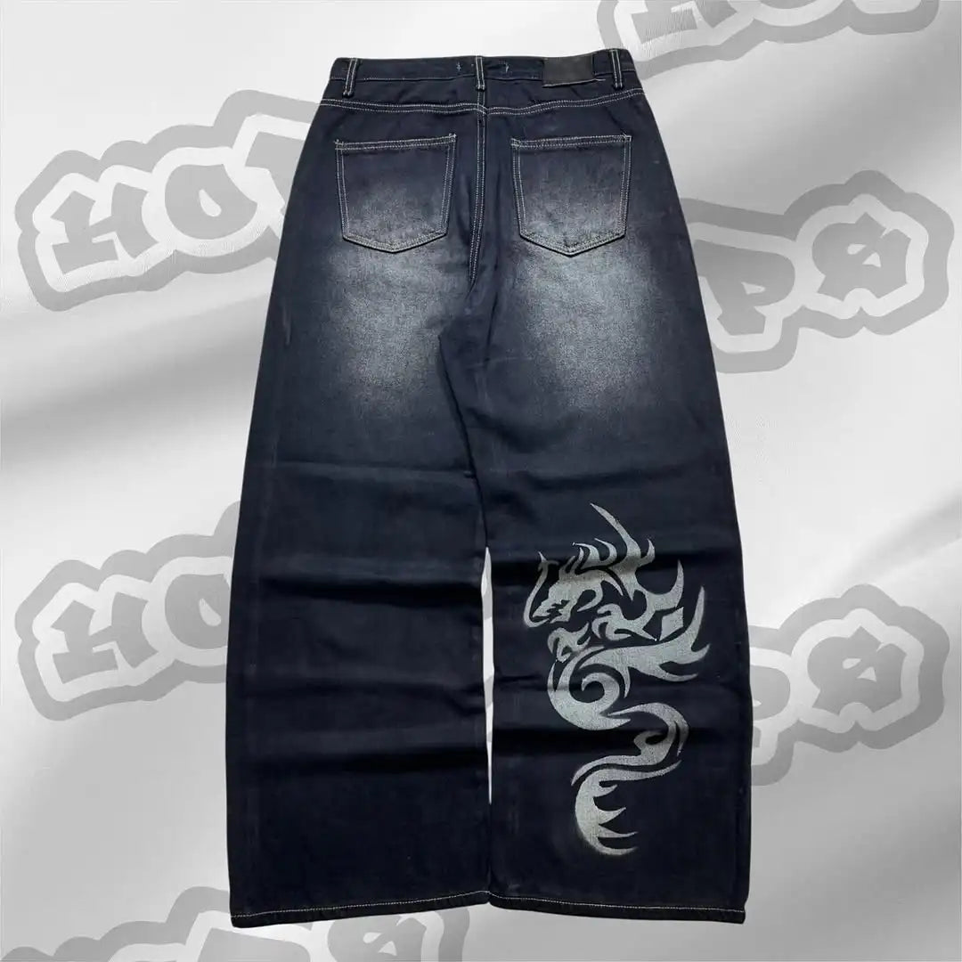 Trendy High Street Hip-hop Streetwear Trousers American Retro Washing Baggy Jeans Men Harajuku Y2K Casual Loose Straight Pants Royal Drip
