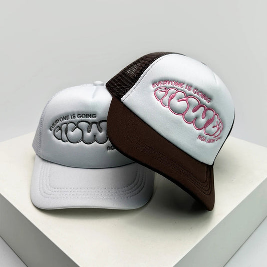 New Unisex Color Block Printed Letter Embroidery Baseball Hats Hip Hop Breathable Mesh Sunshade Street Trucker Caps Versatile Royal Drip