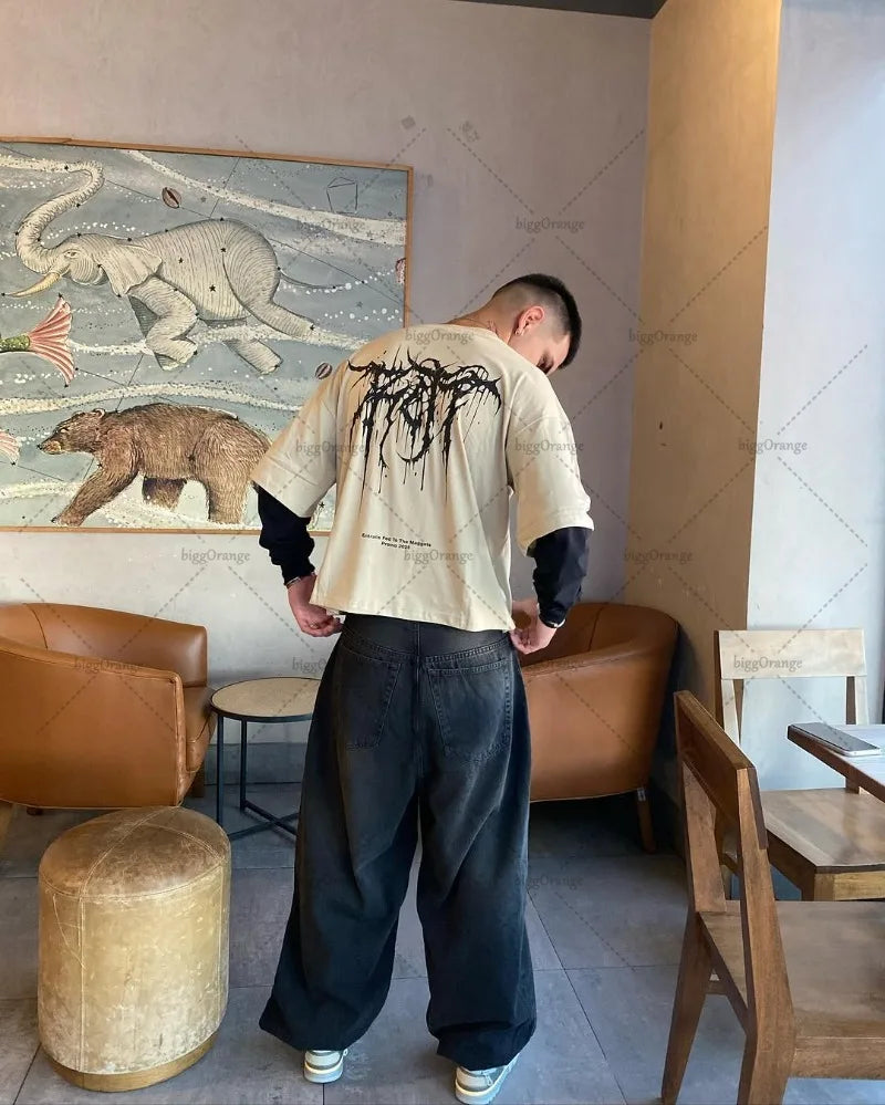 Trendy High Street Hip-hop Streetwear Trousers American Retro Washing Baggy Jeans Men Harajuku Y2K Casual Loose Straight Pants Royal Drip