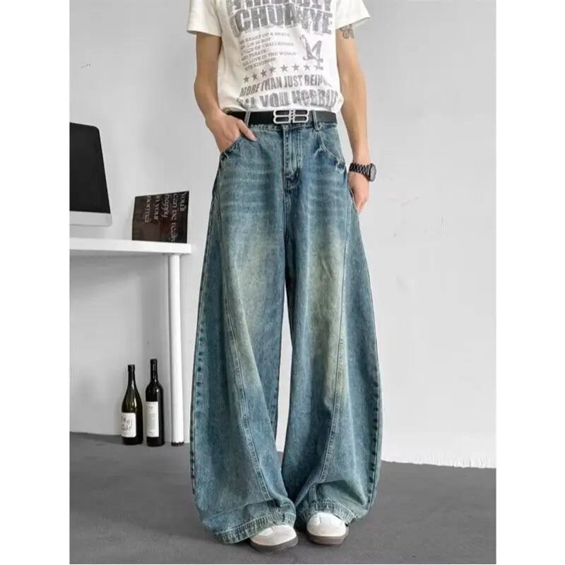 Men Baggy Jeans Wide Leg Unisex Streetwear Hip Hop Dance Pants Loose Fit Trousers Oversized Urban Jogger Street Dance Clothing Royal Drip