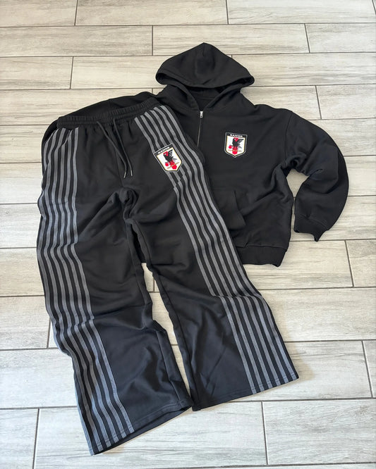 Retro Striped Embroidered Zip Hoody Sweatpants Set Mens Two Piece Set Hip Hop Embroidered Oversized SweatshirtCasual Pants Set Royal Drip