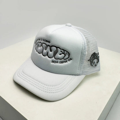 New Unisex Color Block Printed Letter Embroidery Baseball Hats Hip Hop Breathable Mesh Sunshade Street Trucker Caps Versatile Royal Drip