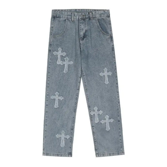 Autumn Fashion Trousers Cross Denim Pants Streetwear Hip Hop Low Rise Baggy Jeans For  Korean Y2k Women Cargo Pants Royal Drip